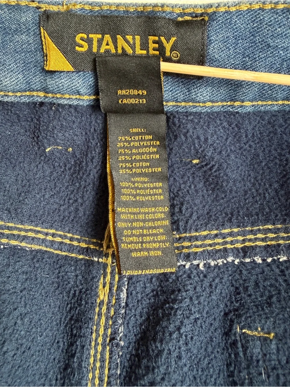 NWT Stanley Workwear Fleece-Lined Denim Carpenter Pants 36 x 30